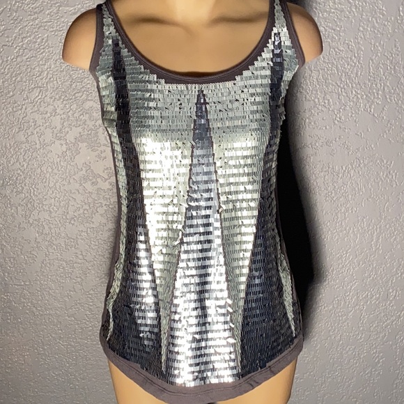 ARMANI EXCHANGE - grey tank w silver & grey sequins - S - Picture 2 of 16